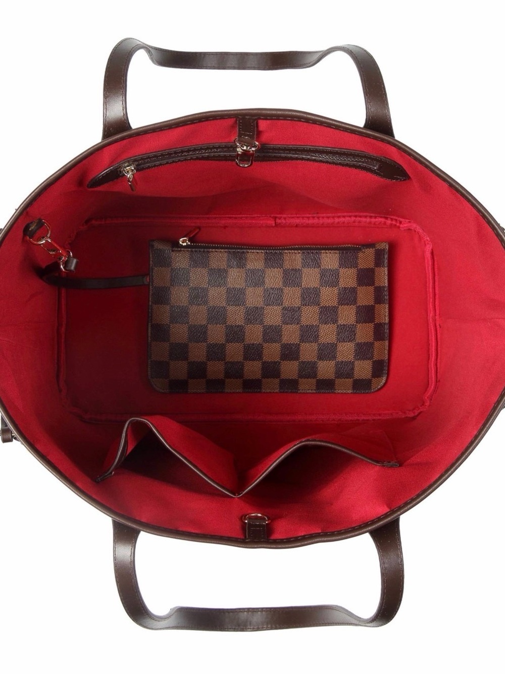 Red Interior Brown Check Tote Bag - Daisy rose
